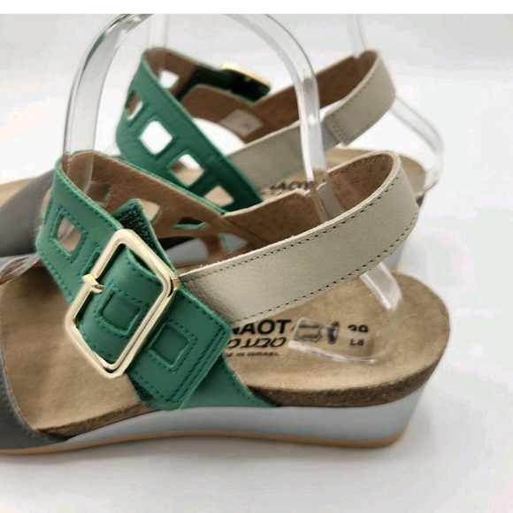 Naot Dynasty Jade Gray Cream Sandal Buckle Strap Womens Size 39 US 8 New - Picture 2 of 11
